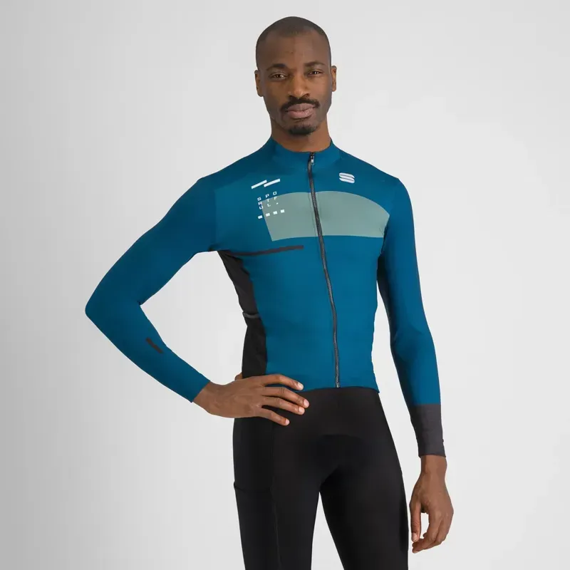 Sportful Breakout Supergiara Thermal Men's Jersey In Teal Blue/Shrub Green/Black